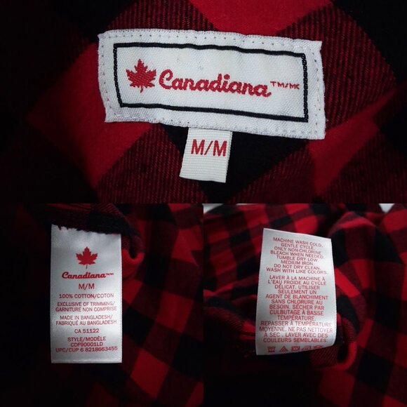 Buffalo Plaid Shirt Red Black Elbow Patch CANADIANA 100% Cotton Flannel Medium - Picture 6 of 6